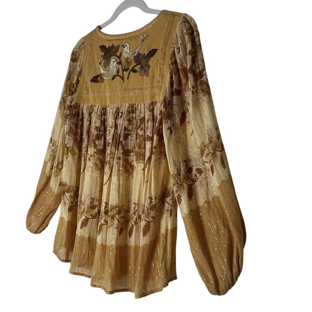 Spell and The Gypsy Coco Lei Blouse Top Women's XS Caramel Boho Embroidered - Picture 9 of 14